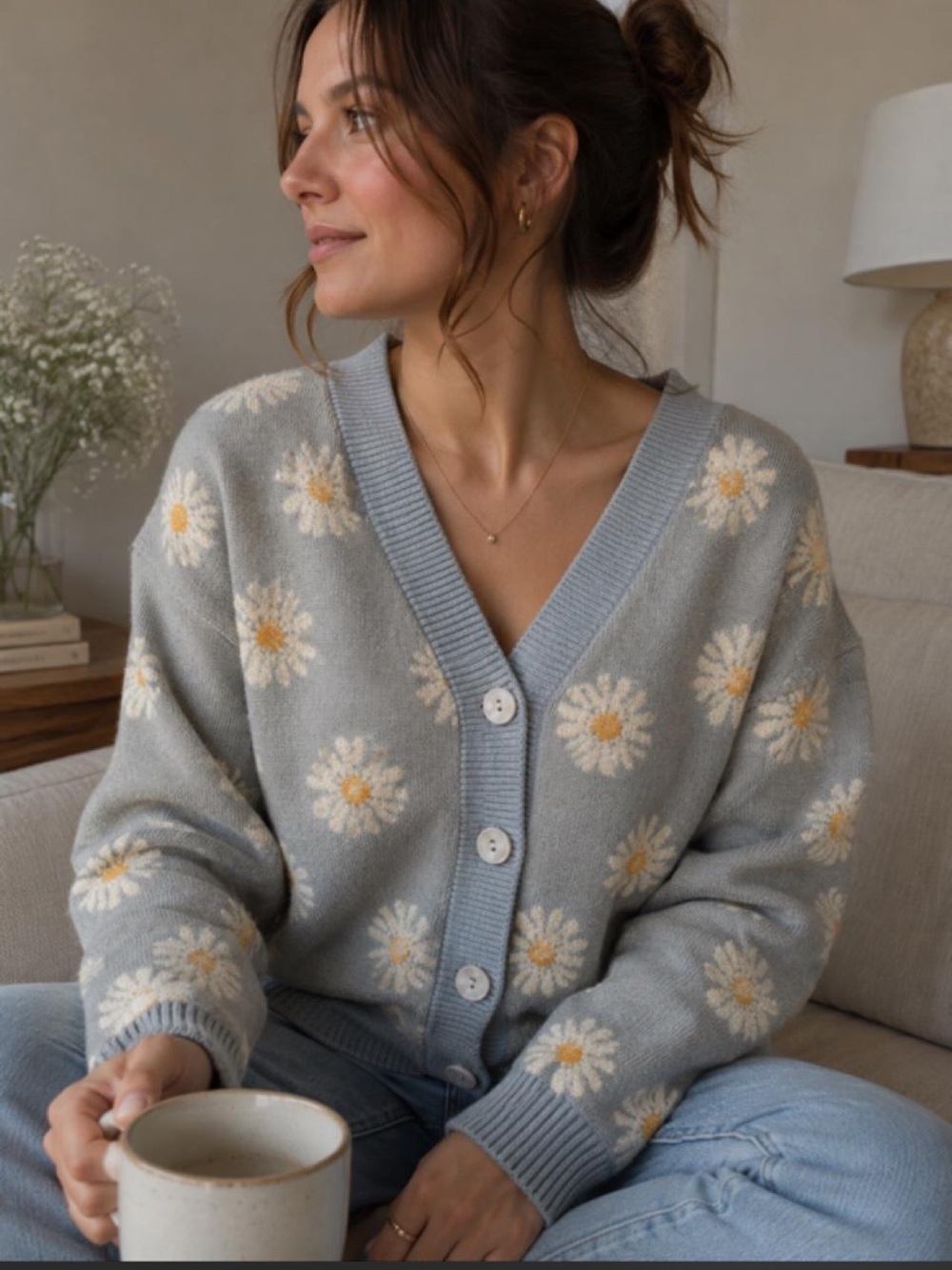 Cottagecore Daisy Knit Cardigan | Baby
Blue I S